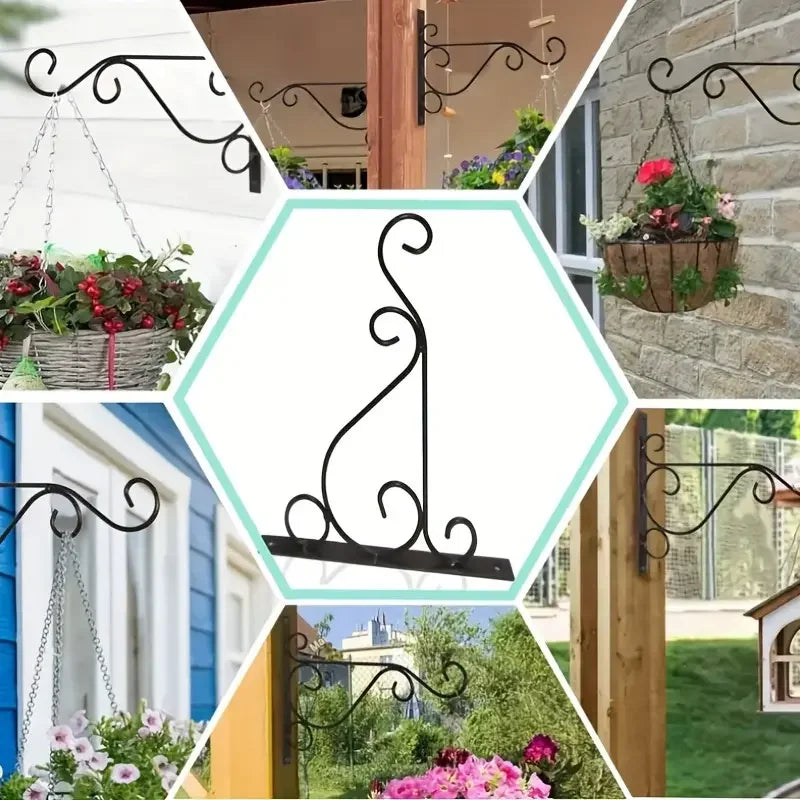2-Pack Rustic Iron Wall Planter Hooks | Outdoor Flower Pot Hanger