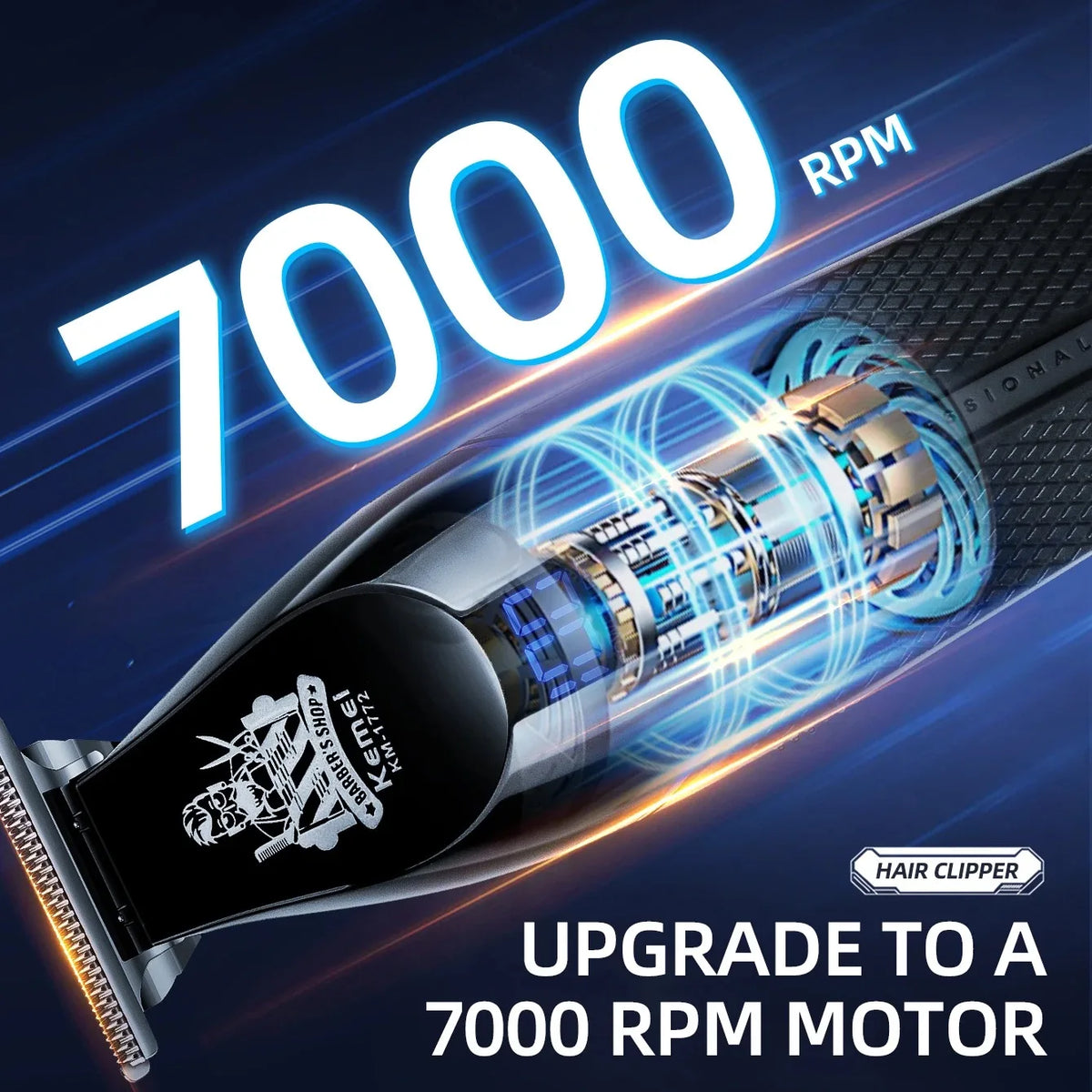 Kemei KM-1772 Cordless Hair Trimmer Clipper 7000RPM Zero Gap