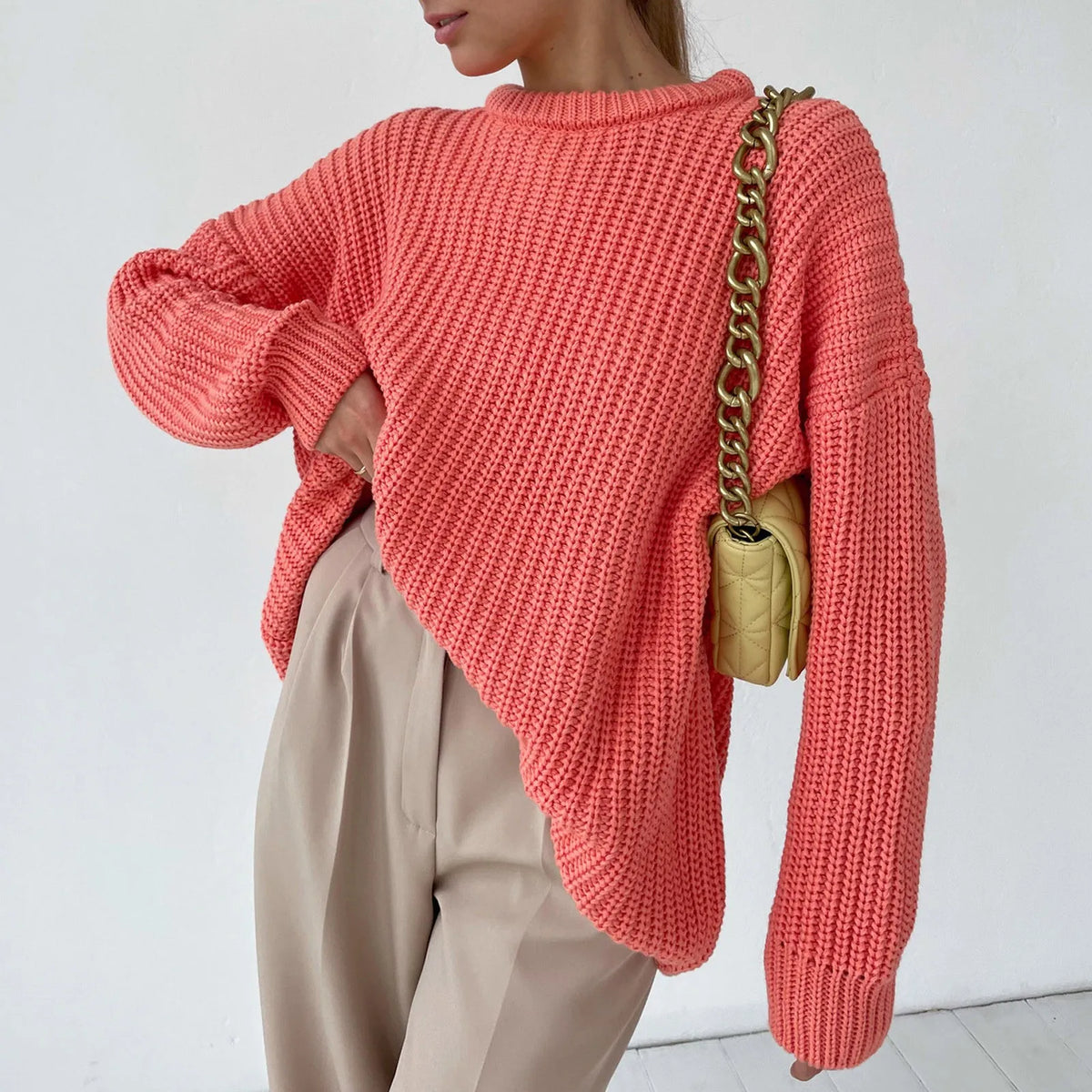 Women's Oversized Chunky Knit Crewneck Pullover Sweater