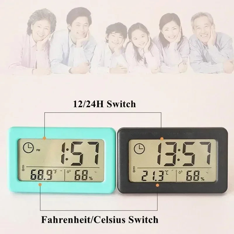 Mini Digital Clock Thermometer Hygrometer 12/24H Table & Wall