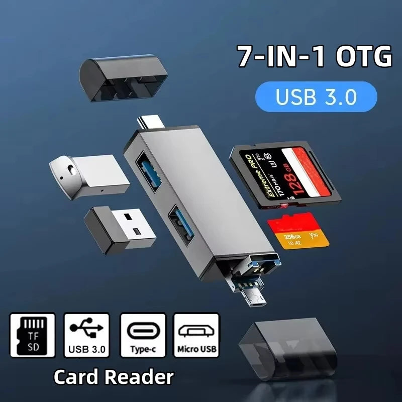7-in-1 USB 3.0 Card Reader – Type-C, Micro USB, TF & SD
