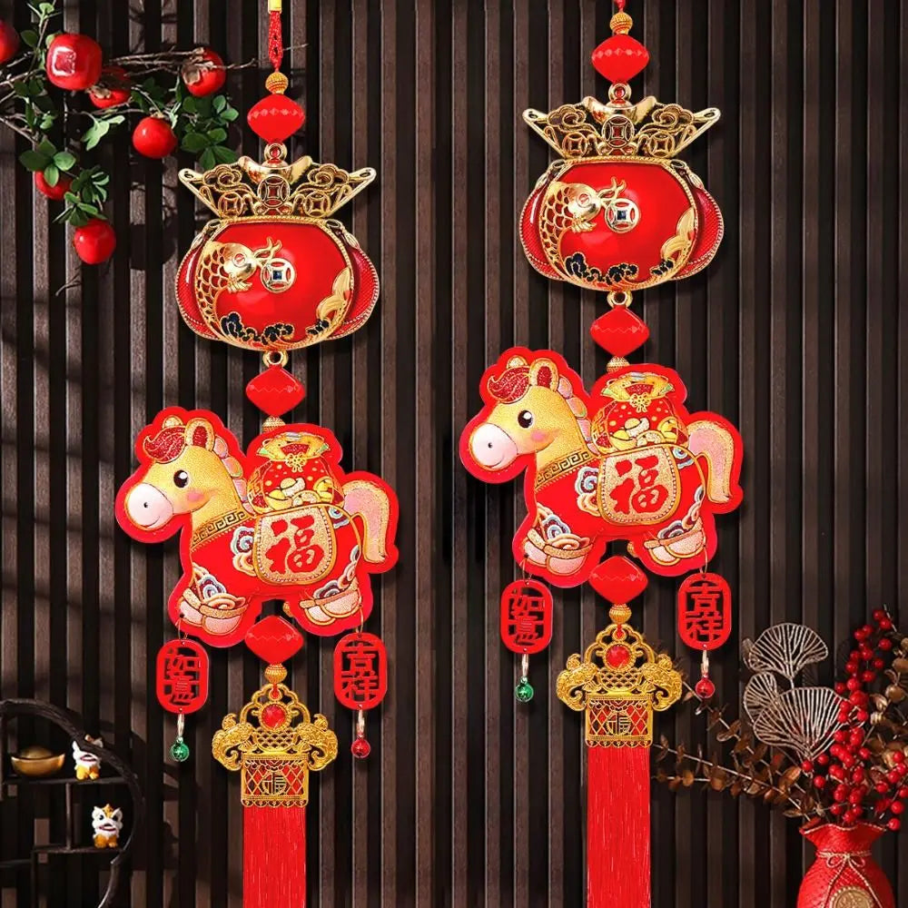 Chinese New Year Horse Hanging Ornament – Gold Foil Tassel Bell
