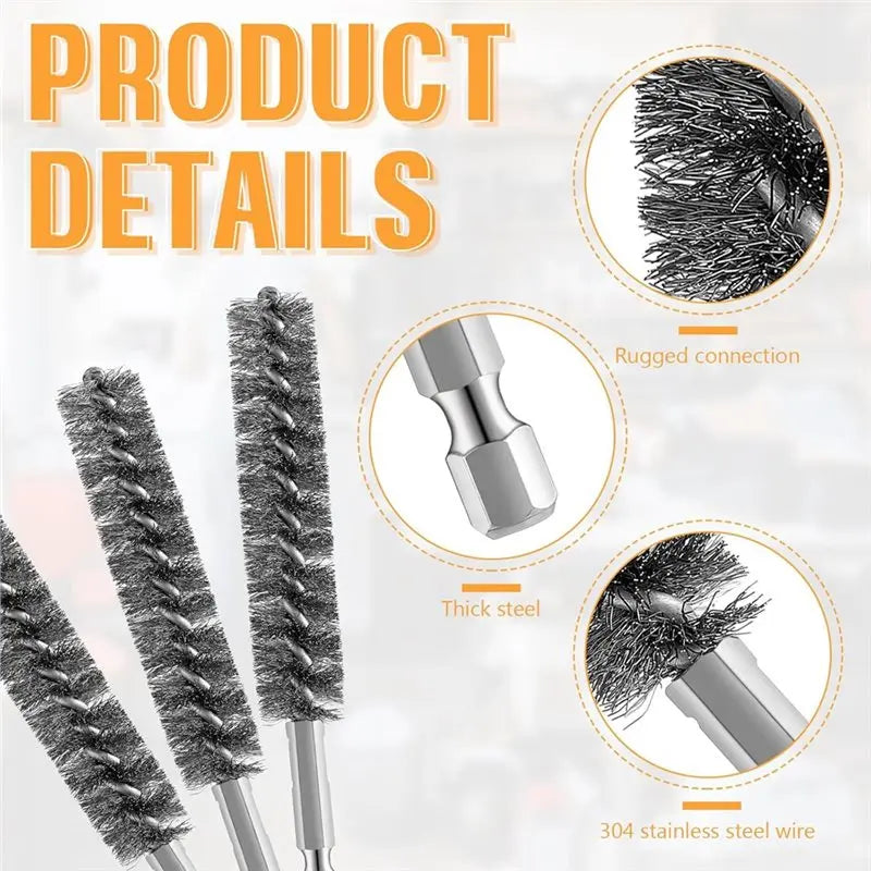 40-Pack Power Drill Wire Bore Brush Set – Hex Shank