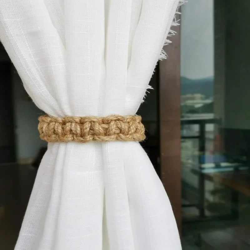 Hand-Woven Hemp Rope Curtain Tether & Decorative Bracket