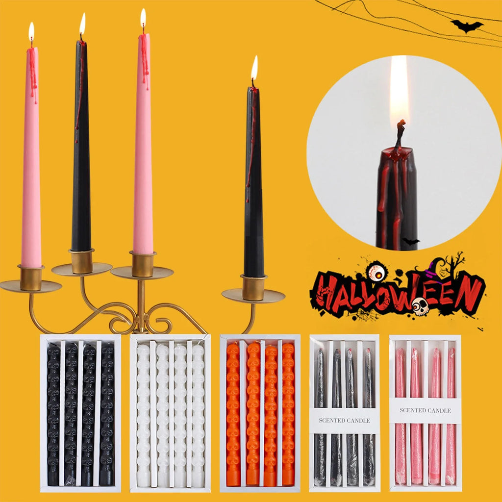 4-Pack Vampire Tears Gothic Taper Candles – Halloween Drip Wax Set