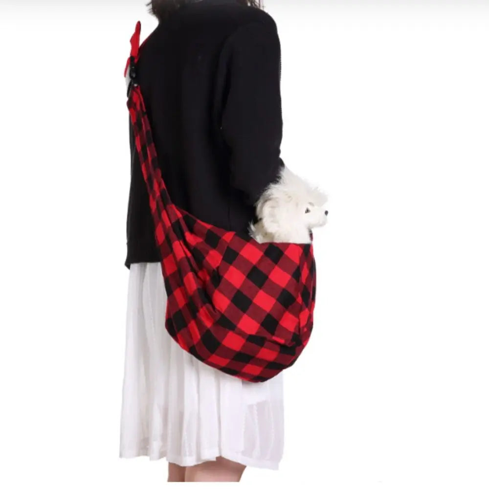 VIBE Breathable Mesh Pet Sling Carrier – Red Black Plaid Bag
