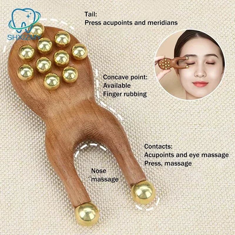 Wooden Gua Sha Nose Massage Tool – Sandalwood & Brass