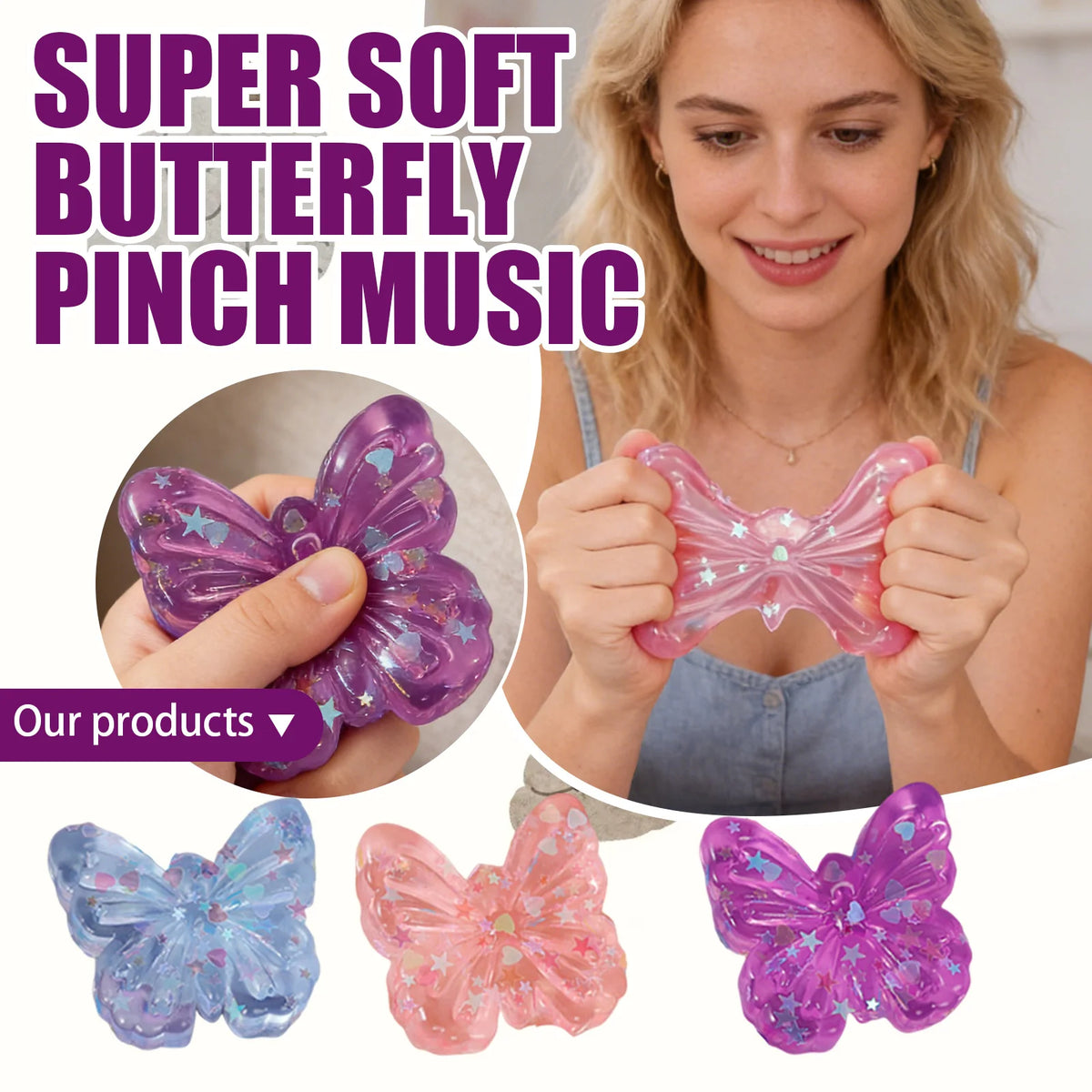 Butterfly Mochi Squishy Fidget Toy – Soft TPR Squeeze Ball