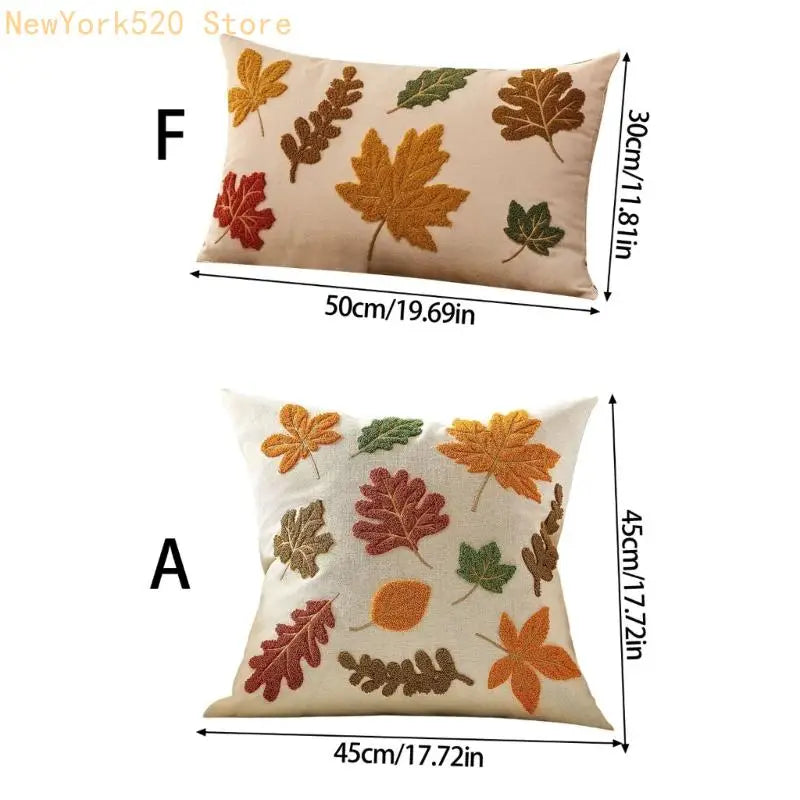 Autumn Embroidered Cushion Cover – Soft Polyester Pillow Case