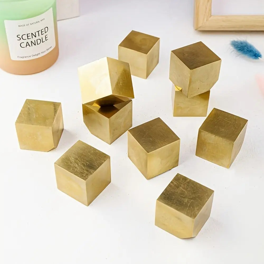 Brass Geometric Cube Decorative Stacking Block | Gold Tone
