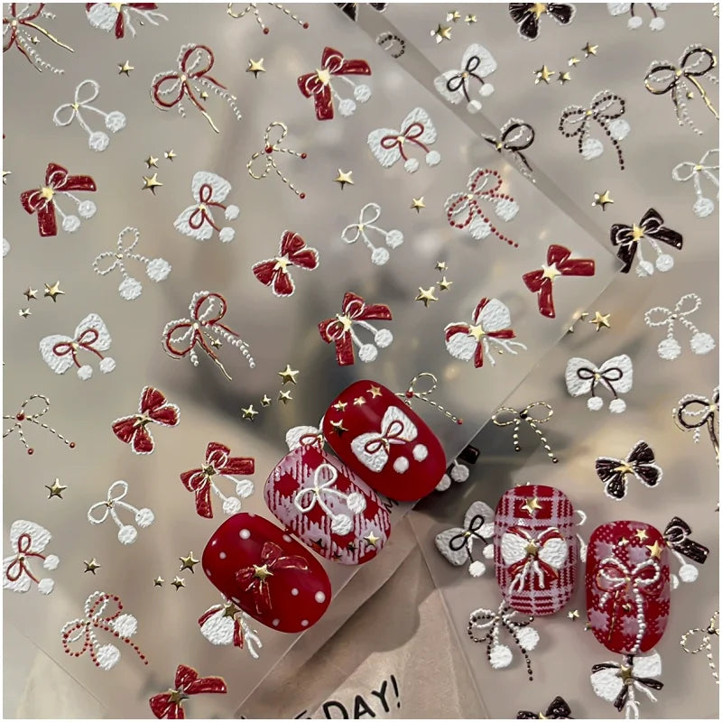 Winter Nail Stickers – Red Bow & Gold Star DIY Decals