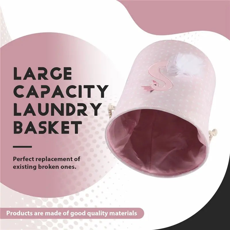 Pink Swan Drawstring Laundry Basket Large 35×40cm Organizer