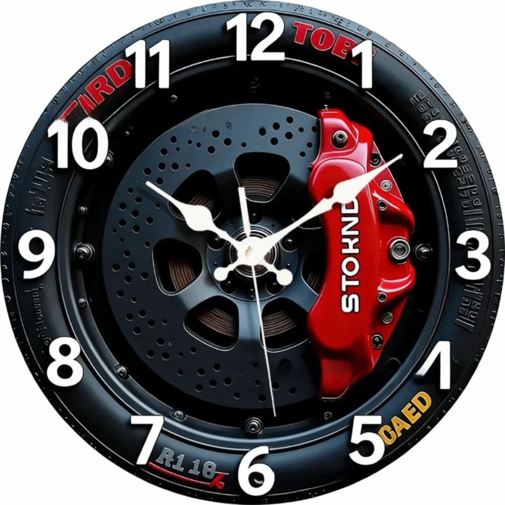 2D Flat Motorcycle Wheel Hub Wall Clock – Silent Quartz 20–30cm