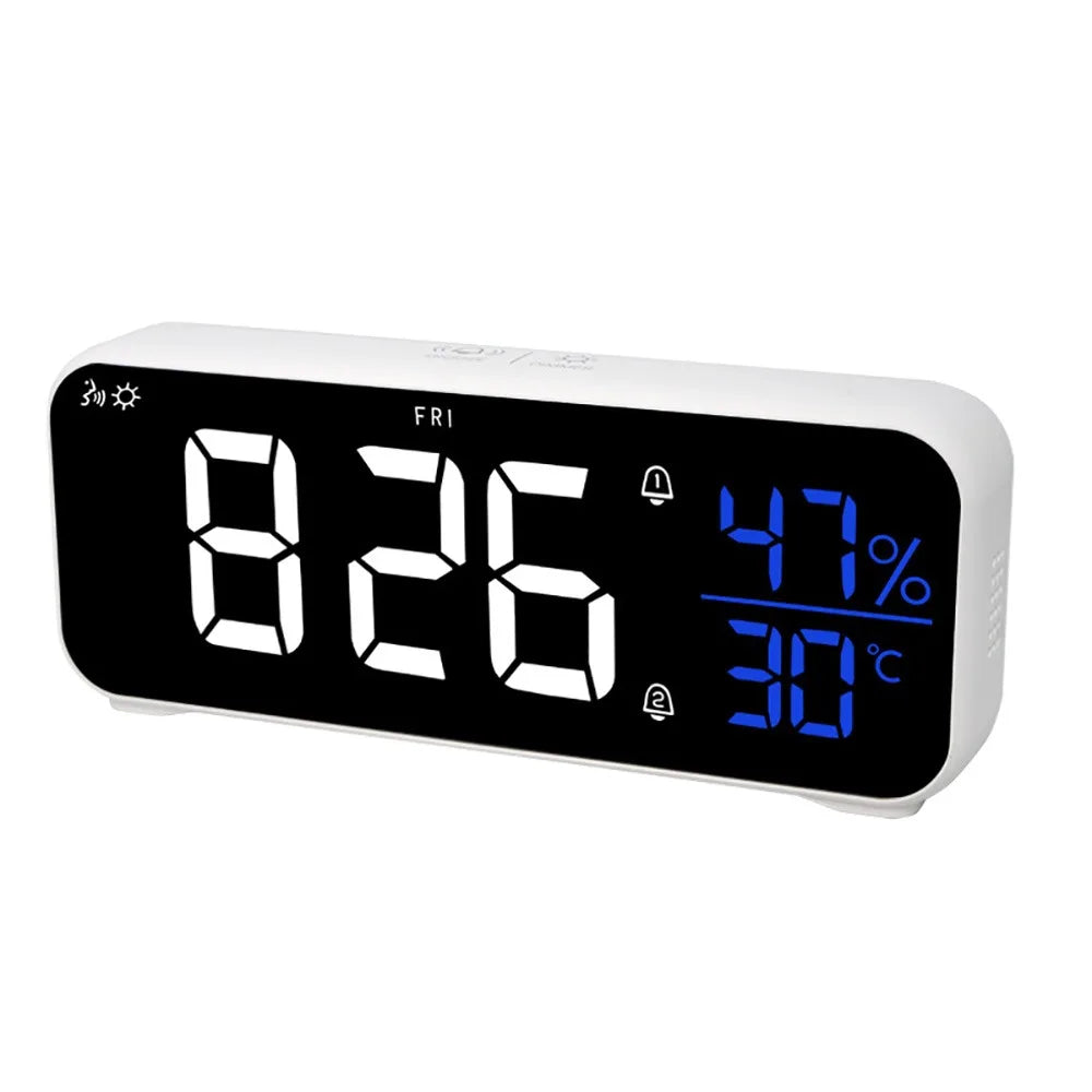 LED Digital Alarm Clock USB Charging Mirror Temperature Display