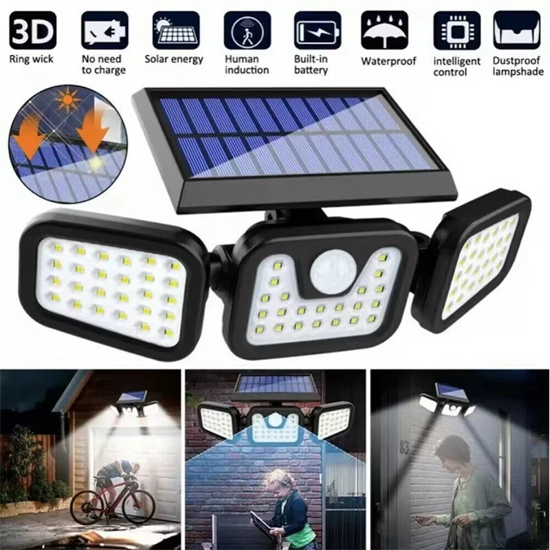 Solar 3-Head LED Outdoor Wall Light Motion Sensor IP65