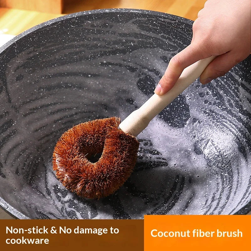 Eco Coconut Fiber Dish Brush – Bamboo Handle Kitchen Scrub