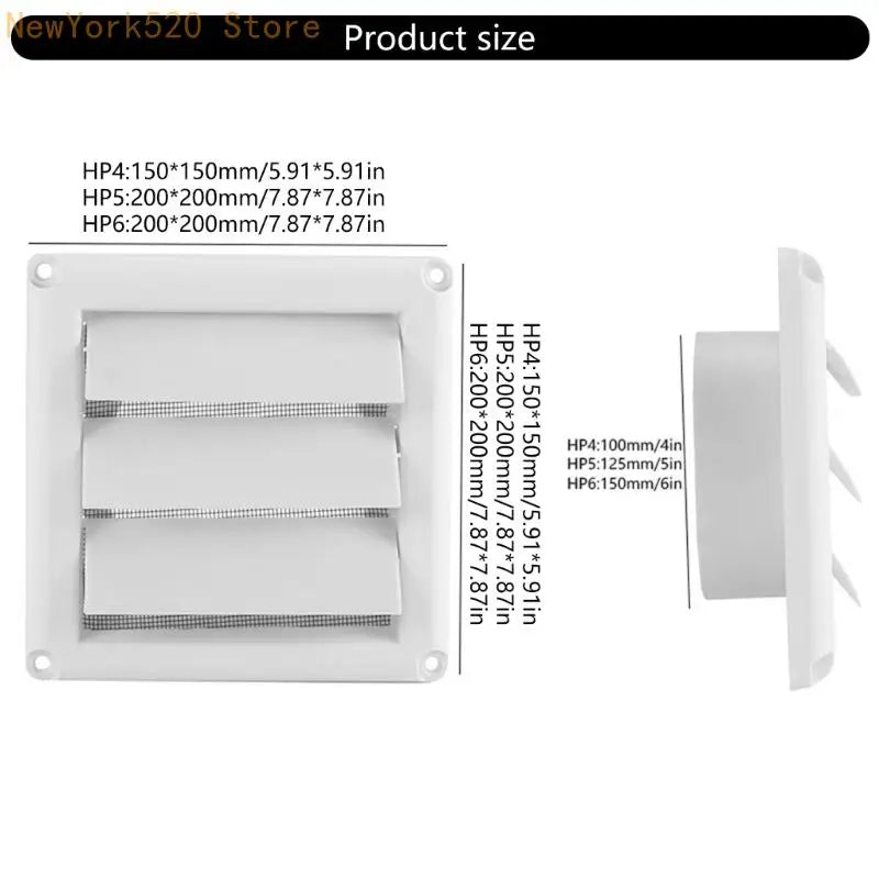 Square PP Louver Air Vent Cover Grille – 4", 5" & 6" Sizes