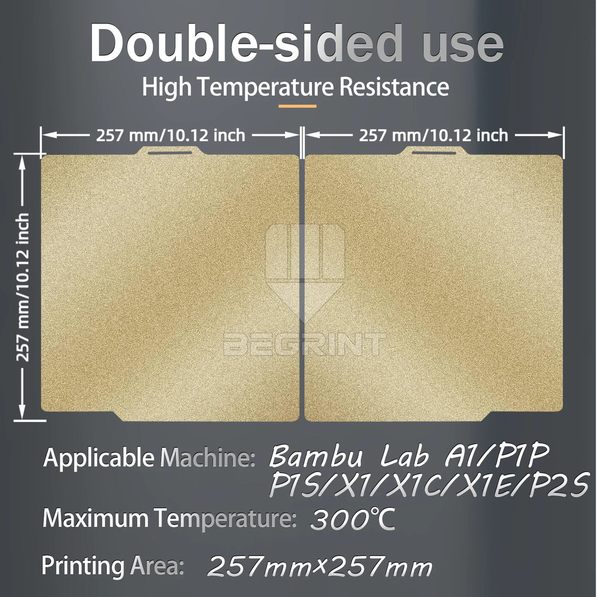 BEGRINT 257mm PEI PET PEO Build Plate for Bambu Lab X1C P1S