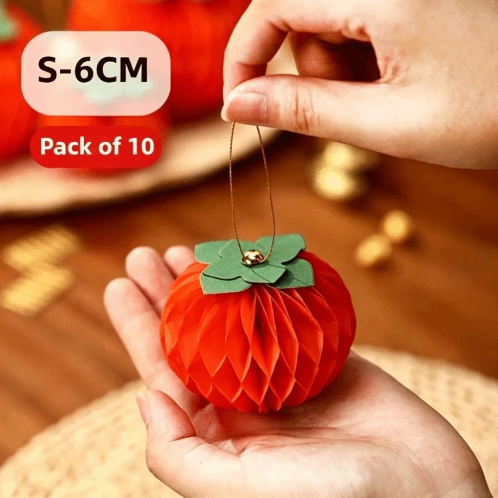 Paper Honeycomb Persimmon Hanging Ornaments 6/10cm – 10 Pack