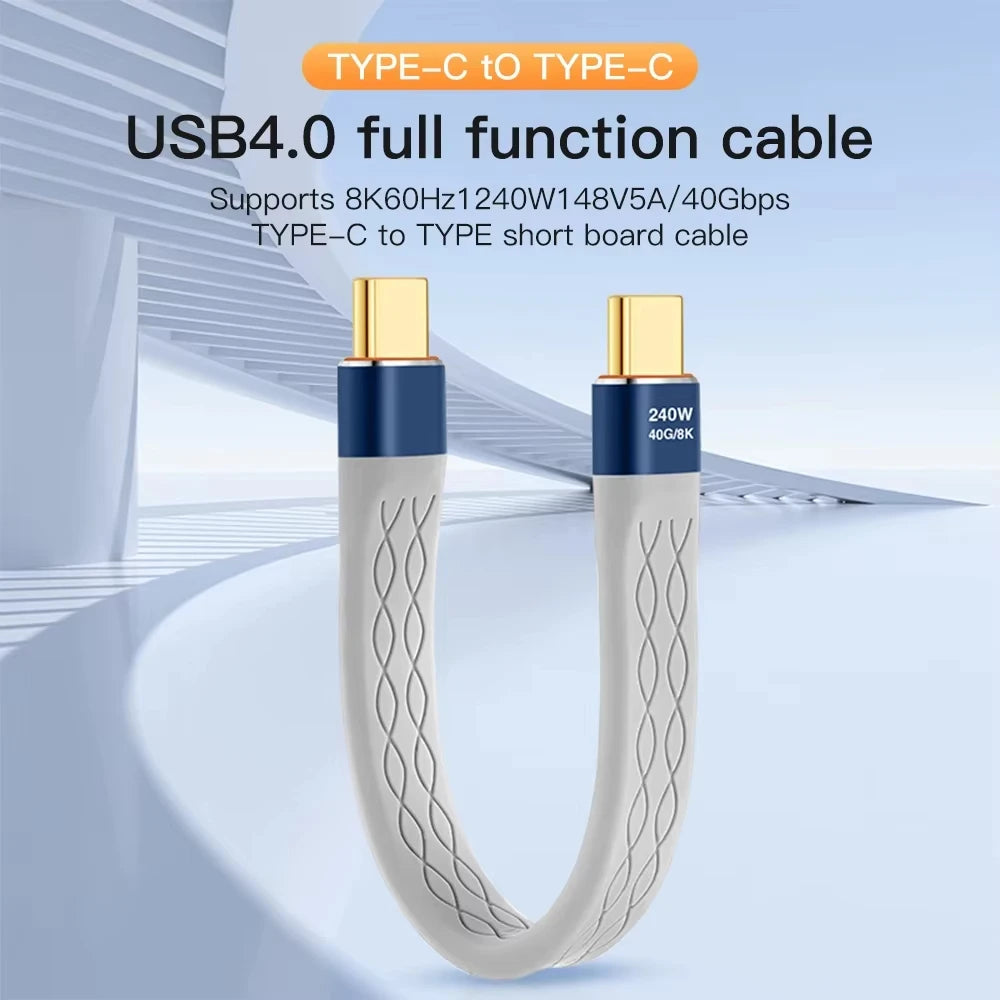 USB-C to USB-C 240W Fast Charging Cable 40Gbps 8K Flat Short