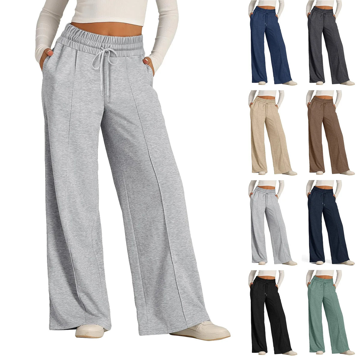 Women's Wide Leg Fleece Lined Sweatpants High Waist Joggers