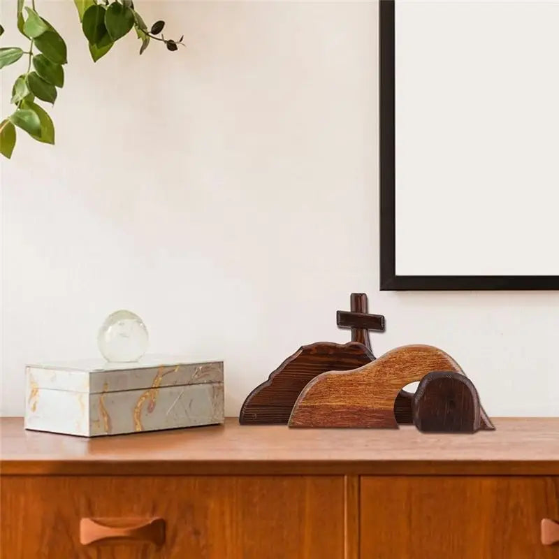 Empty Tomb Easter Scene & Cross Wooden Figurine Ornament