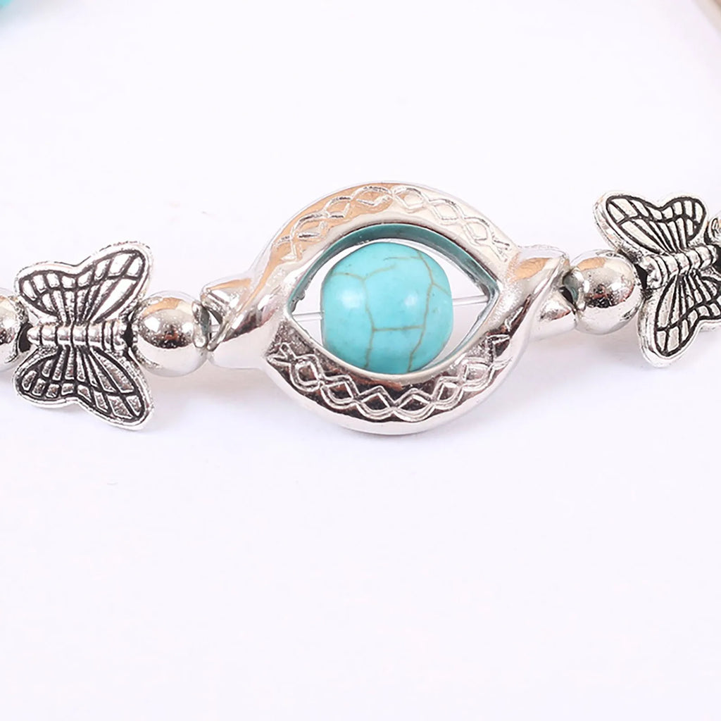 Vintage Turquoise Butterfly Bracelet – Bohemian Silver Chain