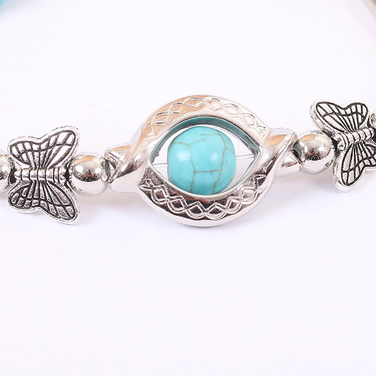 Vintage Turquoise Butterfly Bracelet – Bohemian Silver Chain