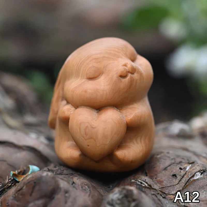 Wood Carved Easter Bunny Figurine – Cute Rabbit Ornament Gift