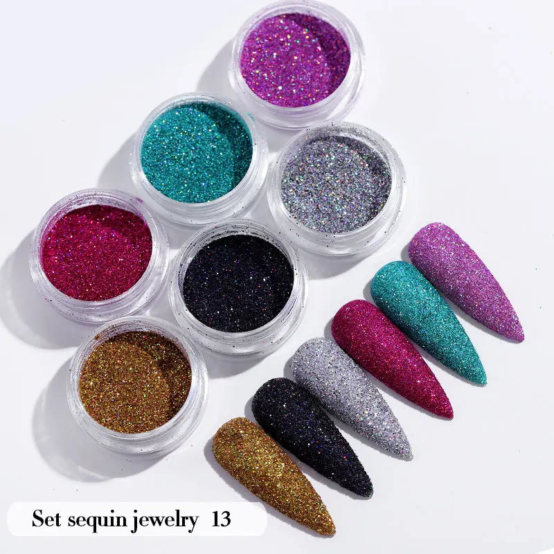 6-Pc Holographic Nail Glitter Sequins & Pigment Powder Set