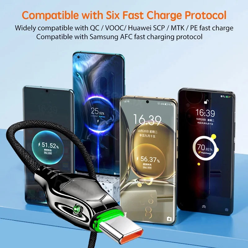 66W Type-C 5A Fast Charging LED Cable – iPhone & Android