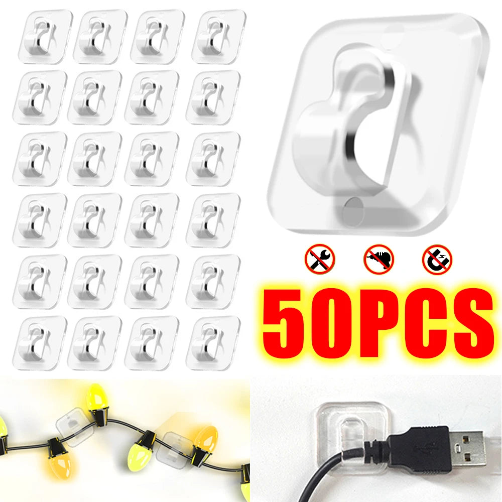 Self Adhesive Cable Hooks – Clear Wall Clips for String Lights
