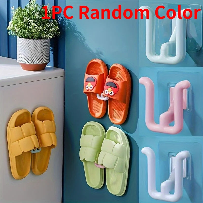 Wall-Mounted Self-Adhesive Shoe Rack with Hooks – 1/2 Pack