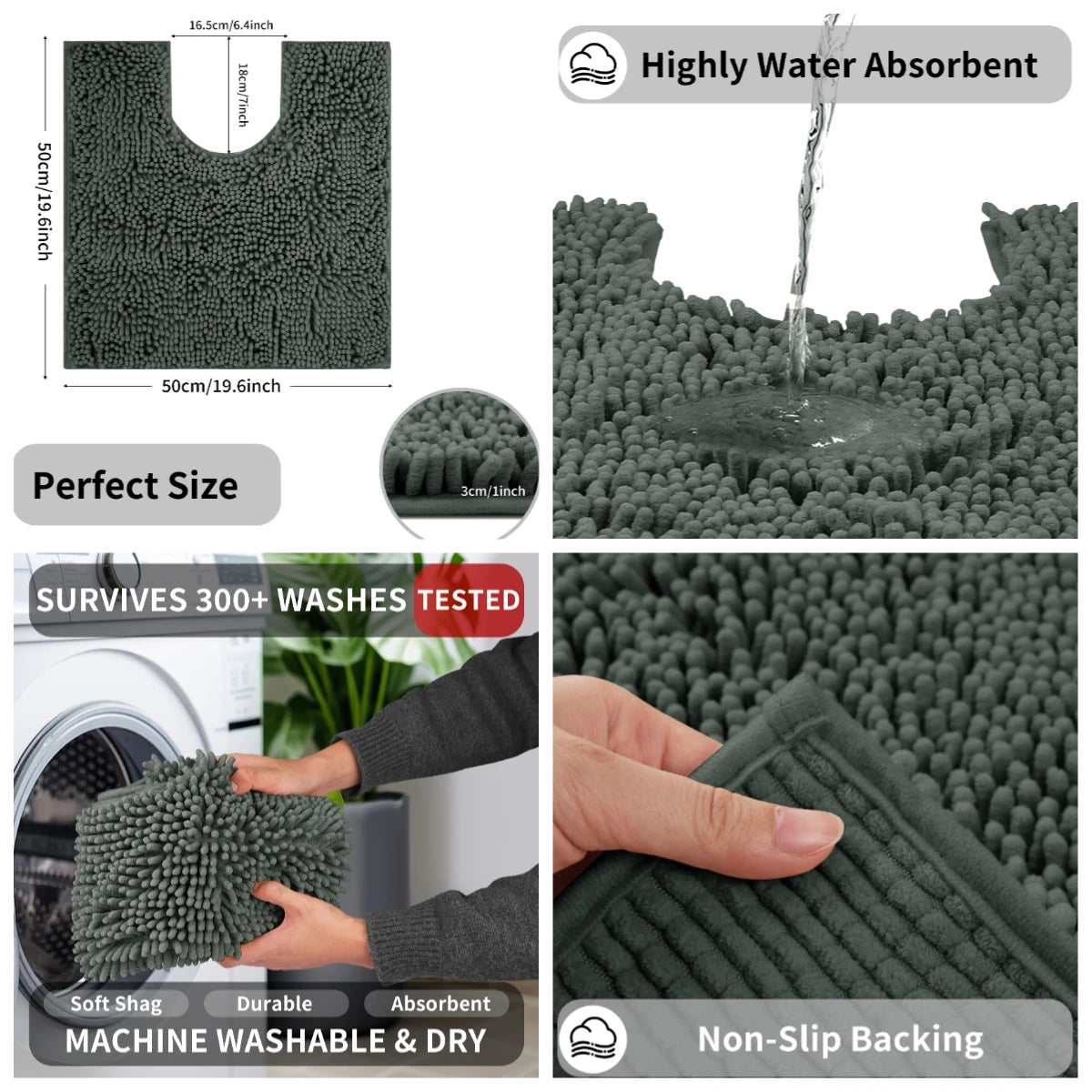 U-Shape Toilet Mat Non-Slip Shaggy Microfiber Bath Rug