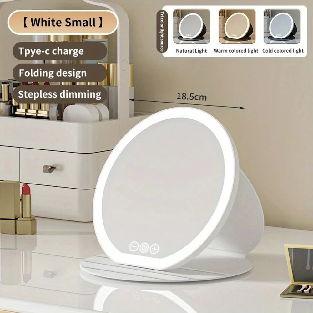 Foldable LED Vanity Mirror – Dimmable Rechargeable Makeup Mirror