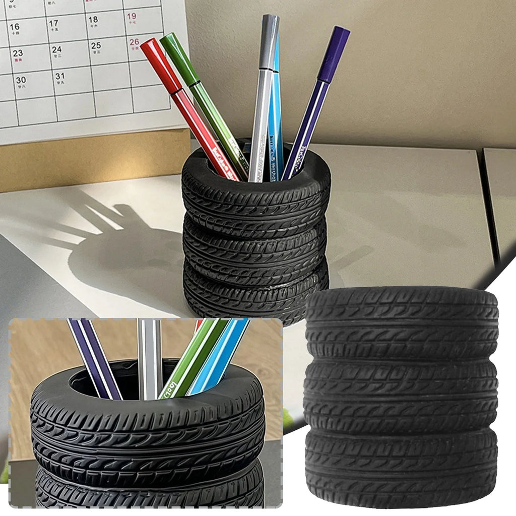 Creative Tire Shaped Pen Holder – Novelty Desk Organizer