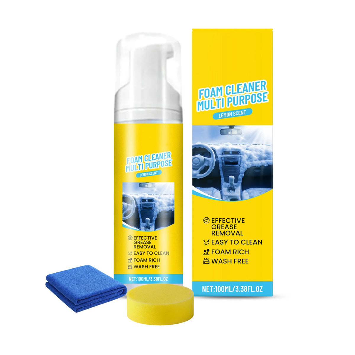 Car Leather Restorer & Interior Cleaner Kit 100ml | Sponge & Towel