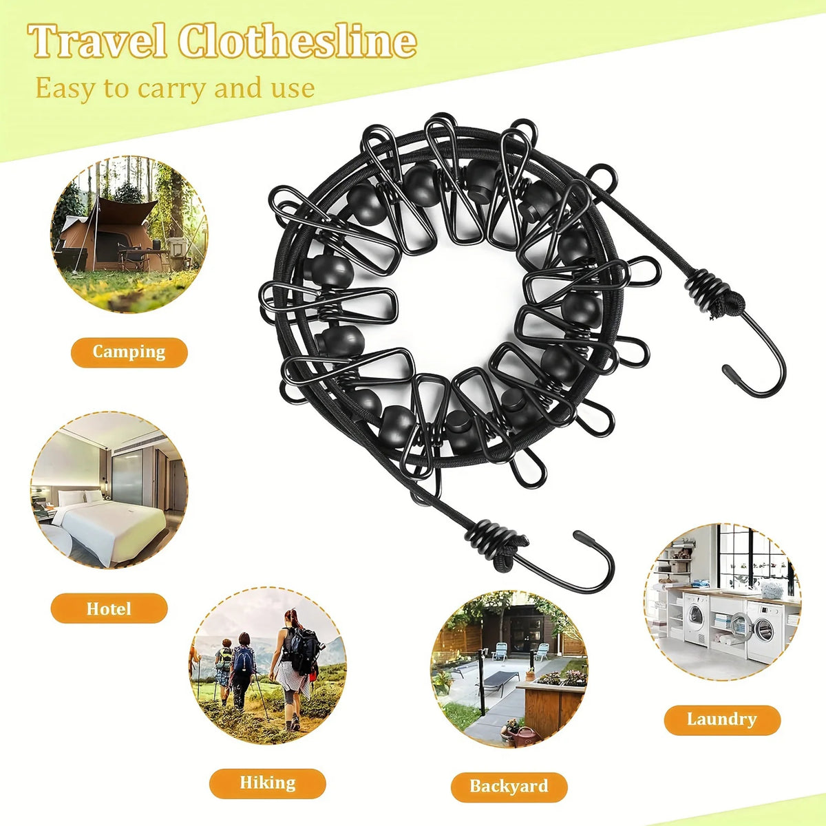 Portable Retractable Clothesline with 12 Clips | Travel & Outdoor