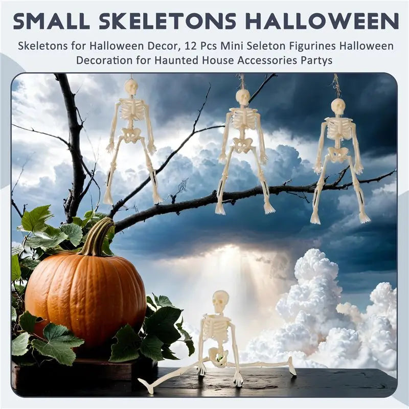 12 Pack Mini Skeleton Figurines Halloween Party Décor Set