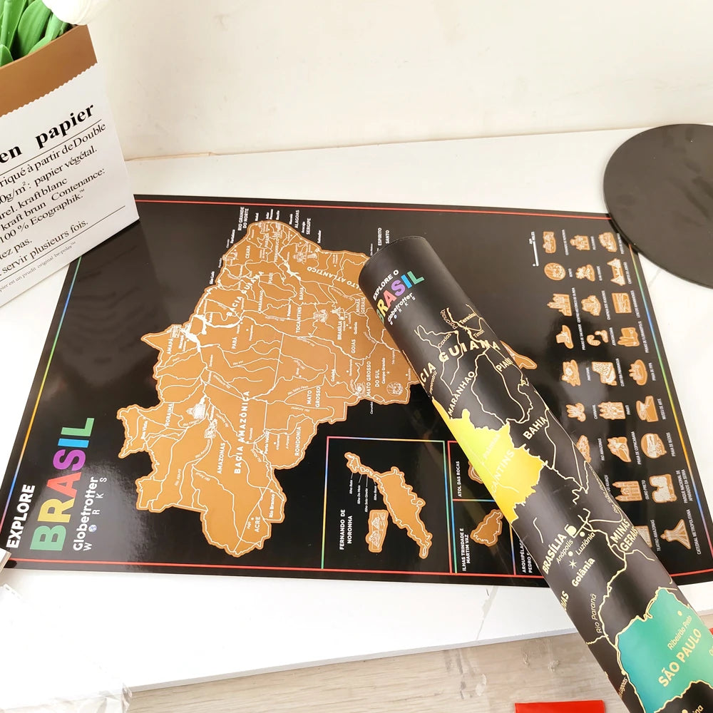 Brazil Scratch Off Map – Travel Gift & Wall Décor 42x29.5cm