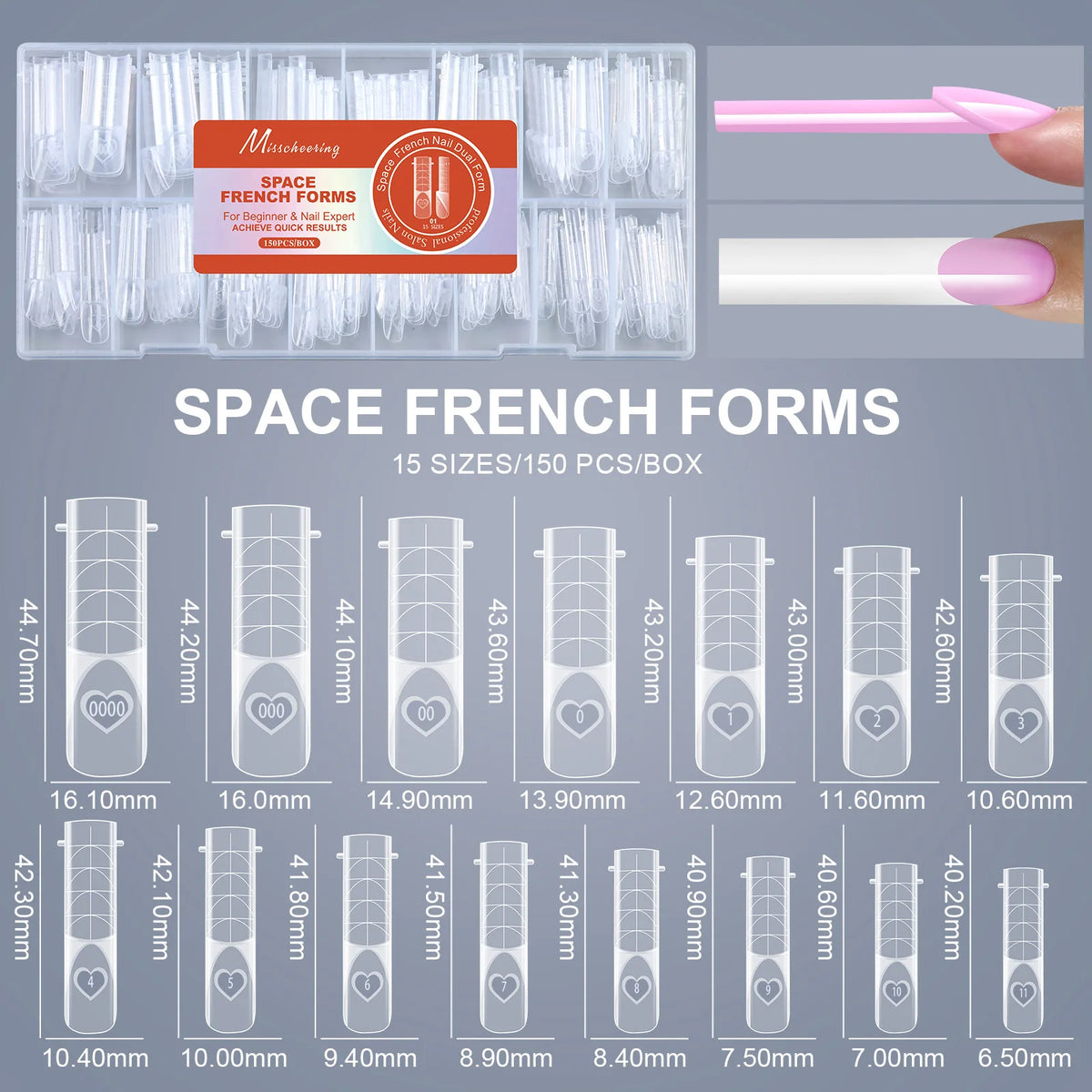 150pcs Dual Form Nail Extension Set – Clear French Tips