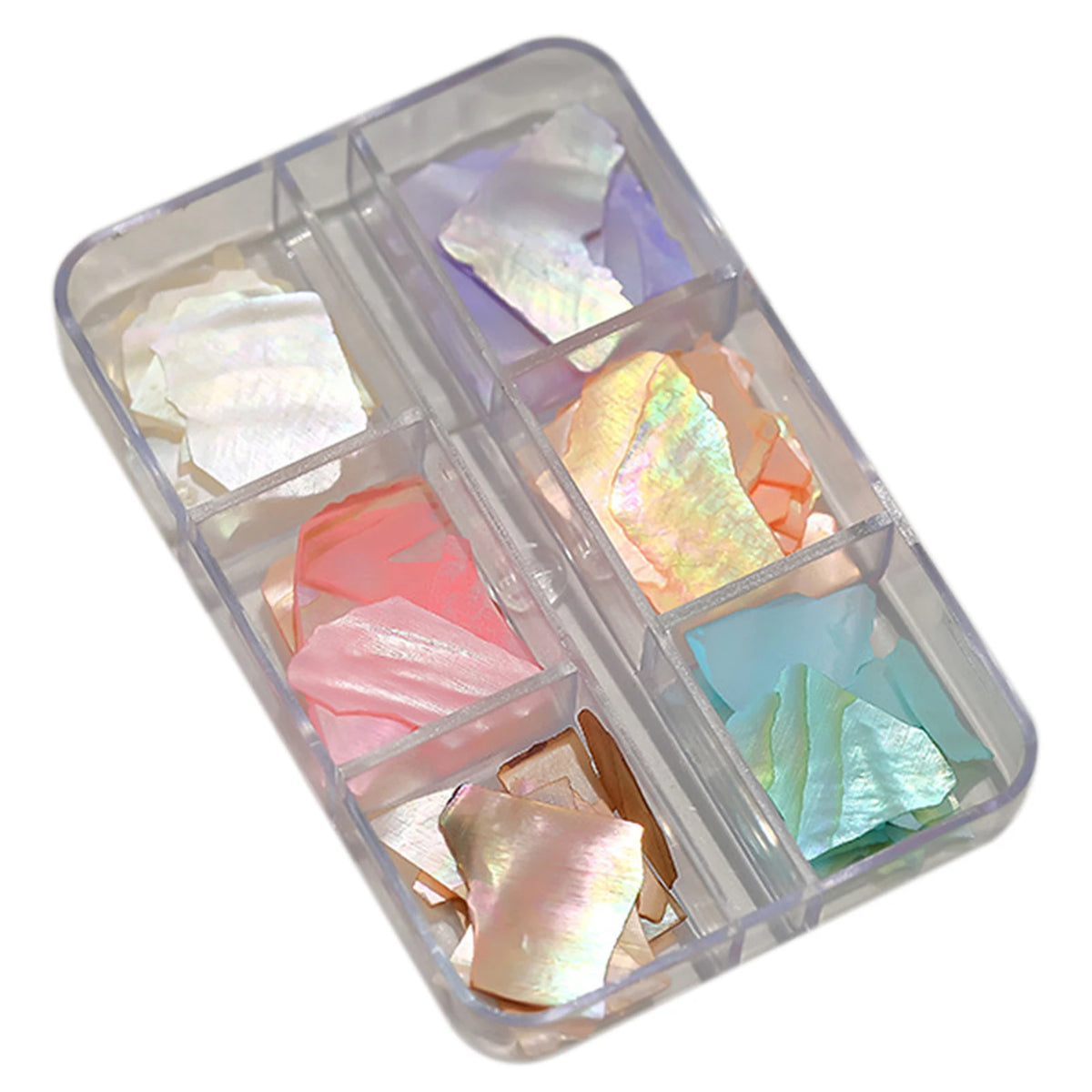 6-Grid Abalone Shell Nail Art Iridescent Pearl Flakes Manicure Set