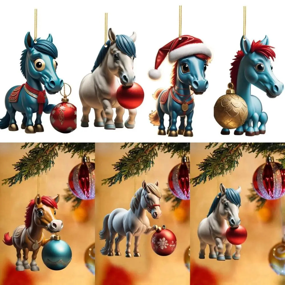 2D Acrylic Christmas Horse Ornament – Xmas Tree Pendant