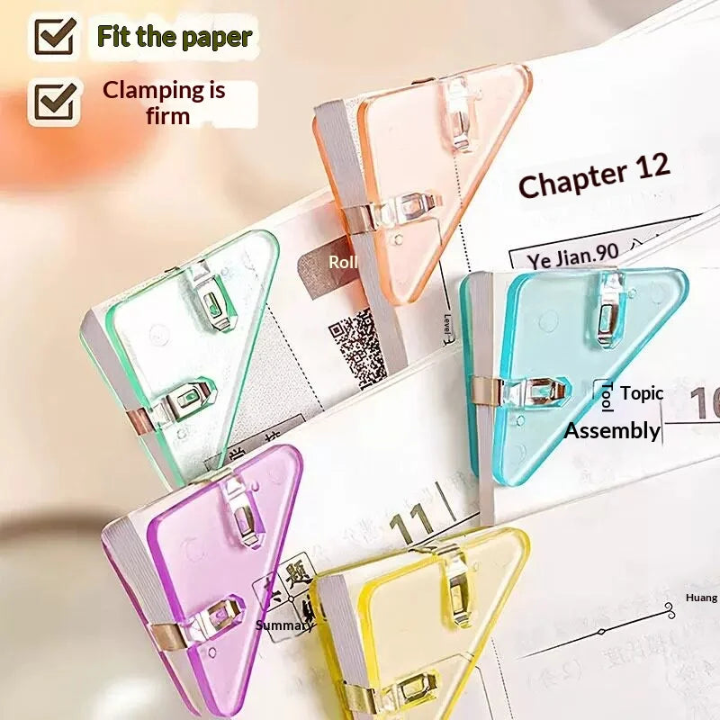 Triangle Paper Corner Clips – Multi-Color Plastic Page Holders