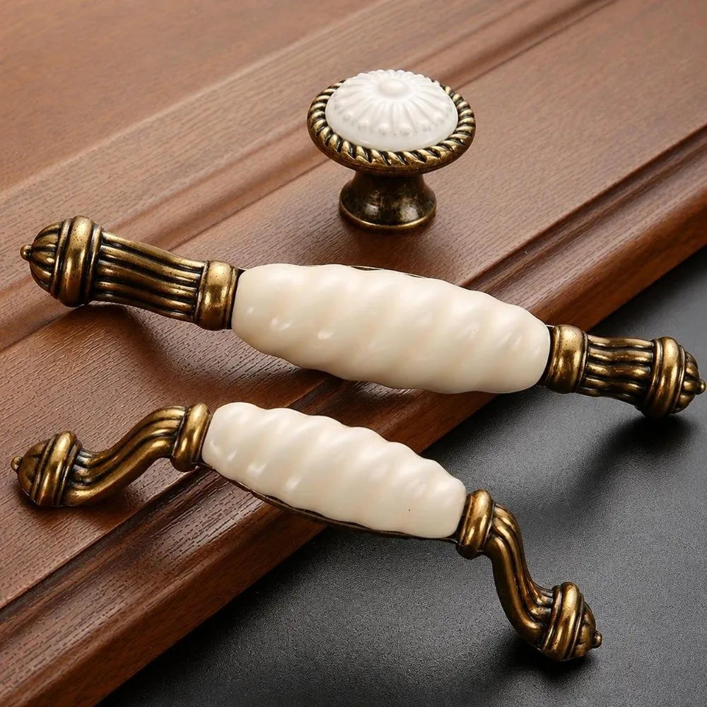 Zinc Alloy Ceramic Cabinet Pulls – Antique Gold Drawer Handles