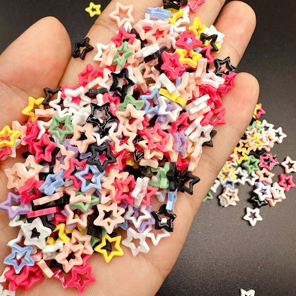 50Pcs 3D Star & Heart Nail Charms – Matte Flatback Resin Art