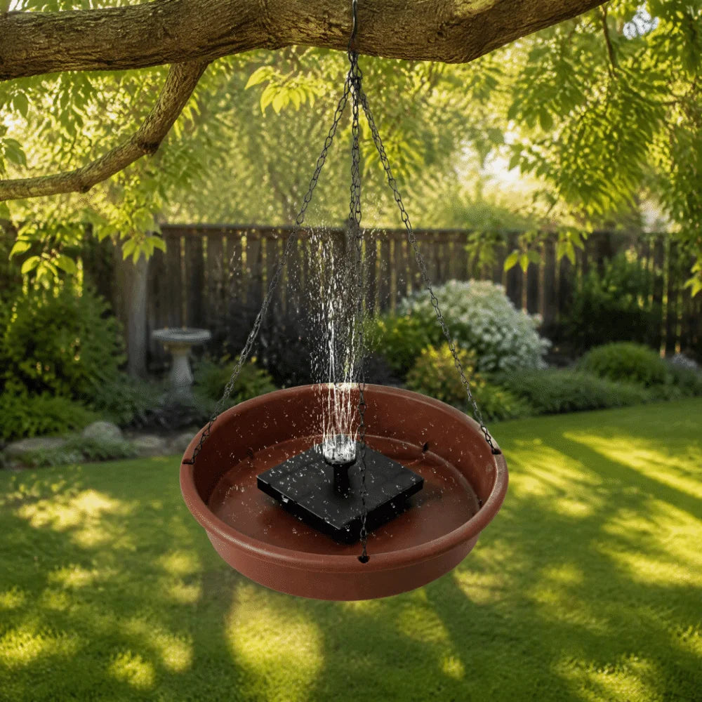 Solar Bird Bath Fountain 6 Nozzles Hanging Bowl – Brown