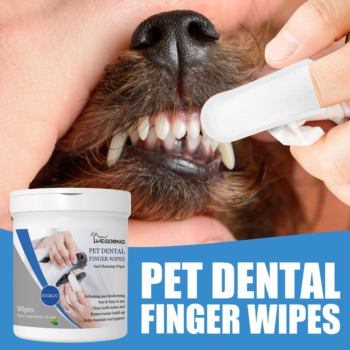 Pet Dental Finger Wipes for Dogs & Cats – 50 Pcs Oral Care