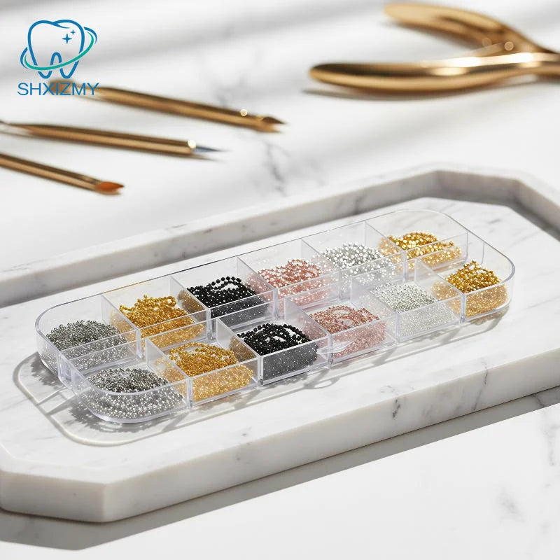 12-Grid Metal Nail Art Chains Gold Silver Black 3D Charms