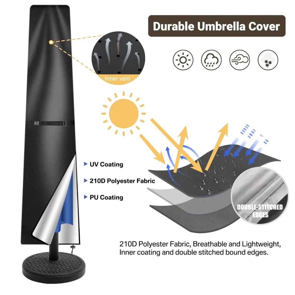Large Waterproof Patio Umbrella Cover 210D Oxford with Zipper